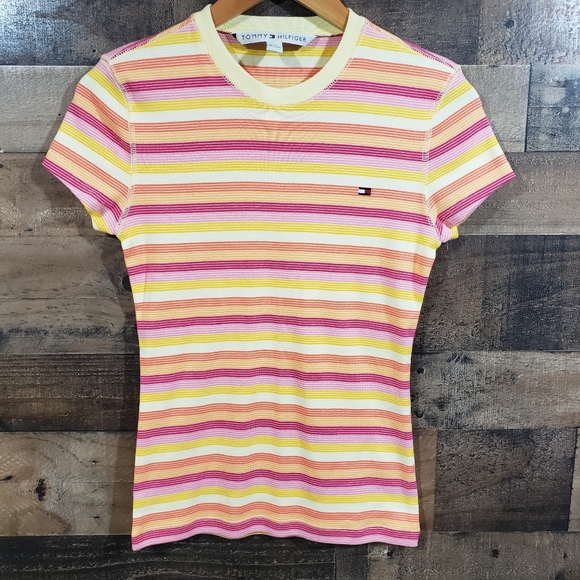 Tommy Hilfiger Tops - Tommy Hilfiger striped knit short sleeve crewneck shirt woman's size small